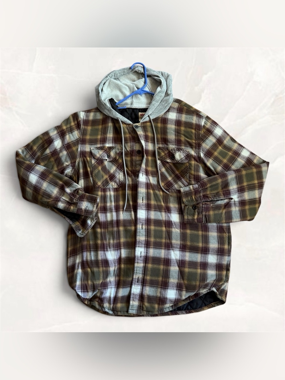 NWOT Wrangler Authentics Men's Hooded Long Sleeve Quilted Flannel Shirt Jacket L